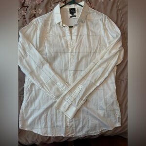 A|X Armani Exchange White Shirt with Light Gray Windowpane